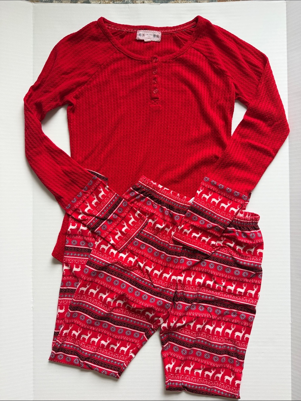 Pink Rose Red Long Sleeve Top and Reindeer Print Pajama Pants size SMALL